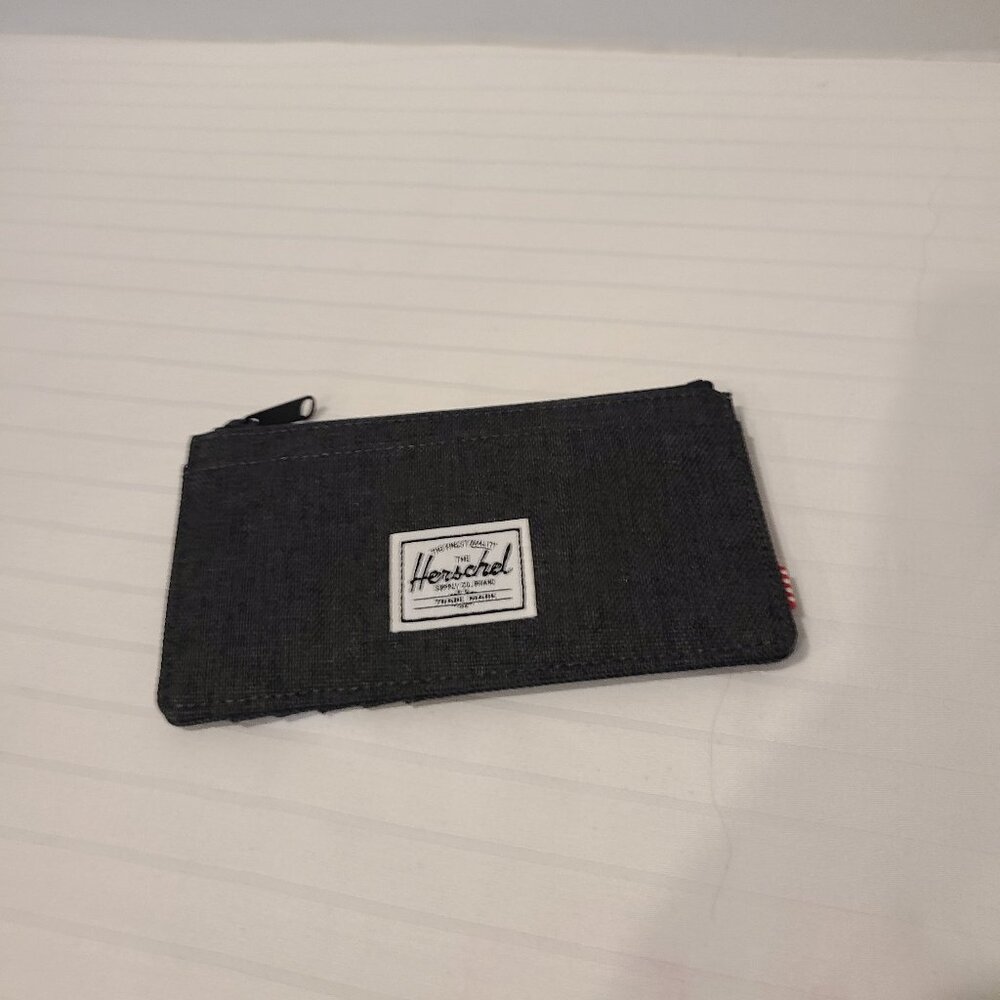 Herschel Oscar II-Black Denim- RFID Canvas Coin & Credit Card Case Wallet NEW